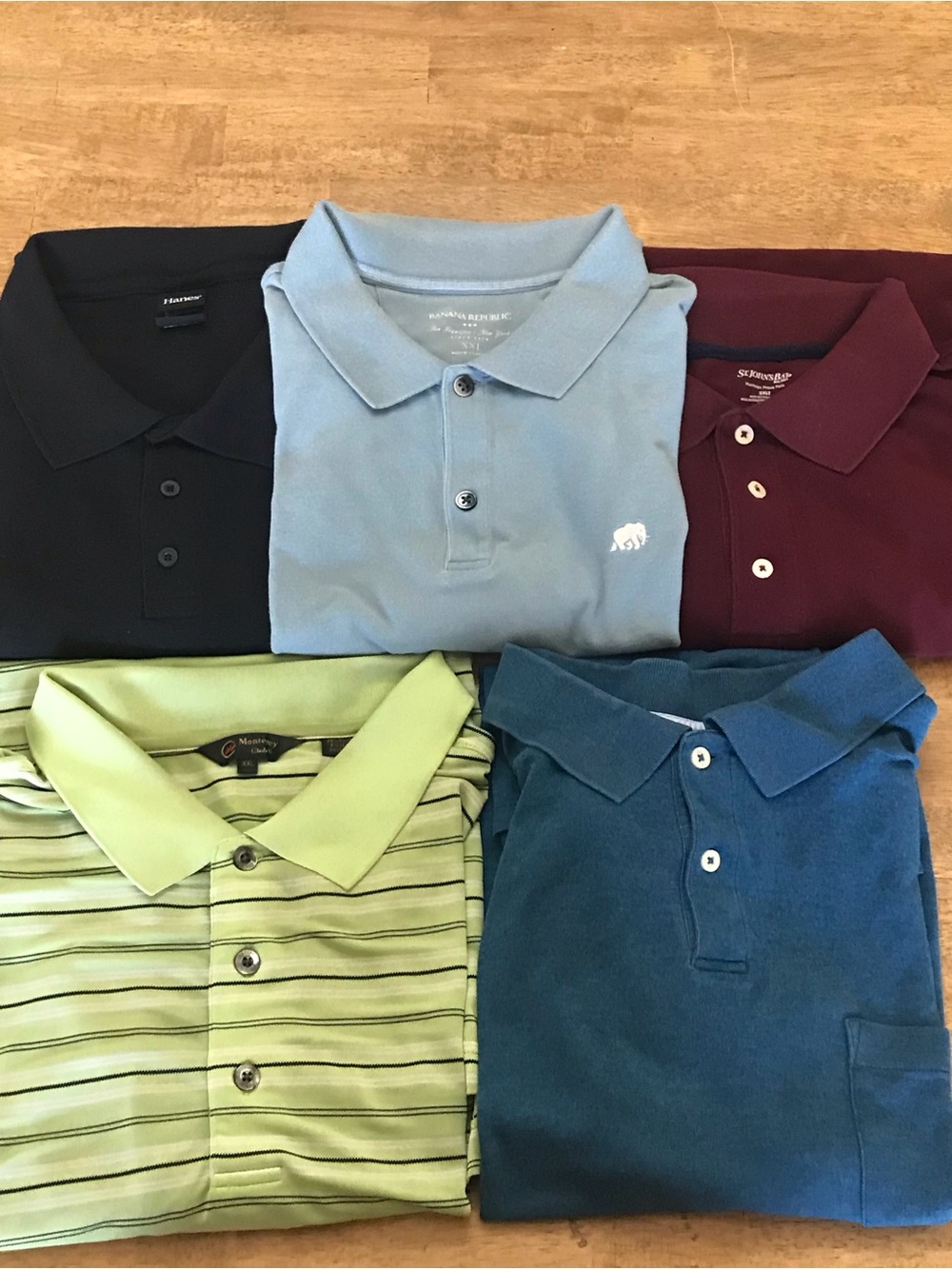 Bundle Lot of 4 Menโs Collared Short Sleeve Polo Shirts Solid Colors Stripes 2XL